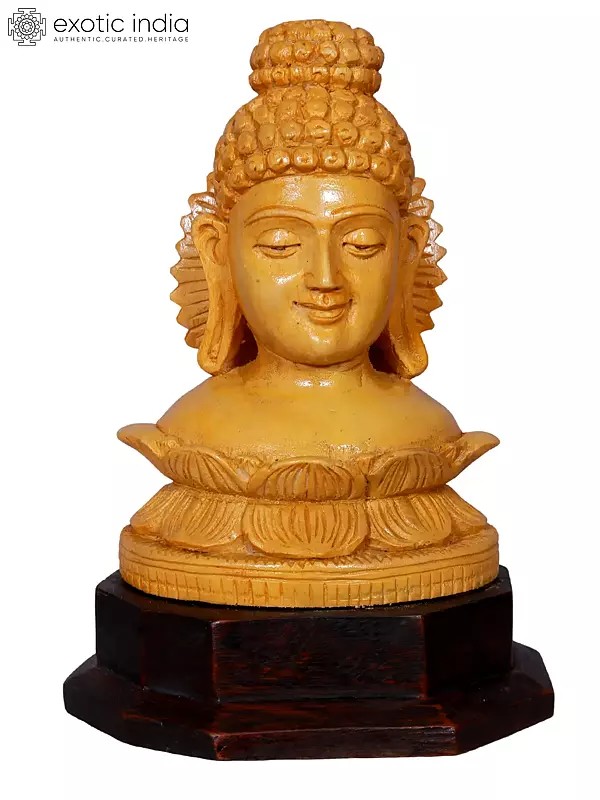 6" Wooden Lord Buddha Bust