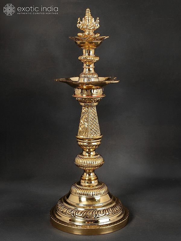 16" Ganesha Lamp (Lord Ganesha On Top of Lamp) In Brass | Handmade | Made In India