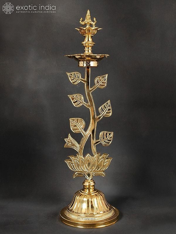 23" Tree Lamp (Goddess Lakshmi Lamp) In Brass | Handmade | Made In India