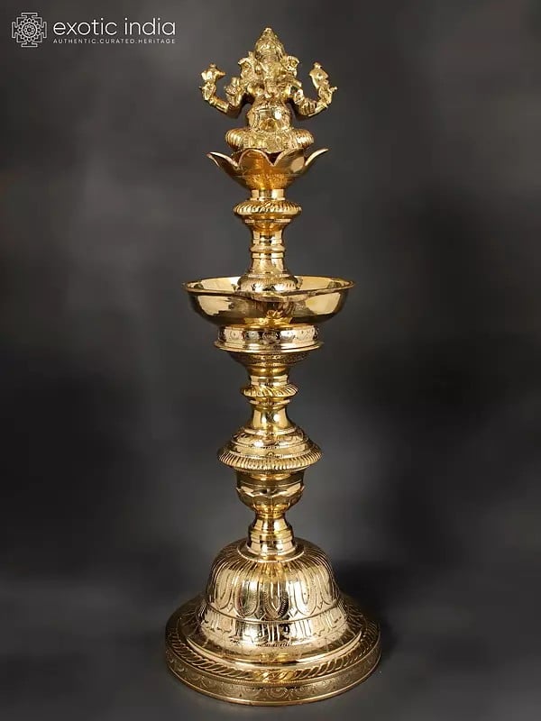 24" Lord Ganesha Lamp In Brass | Handmade | Made In India