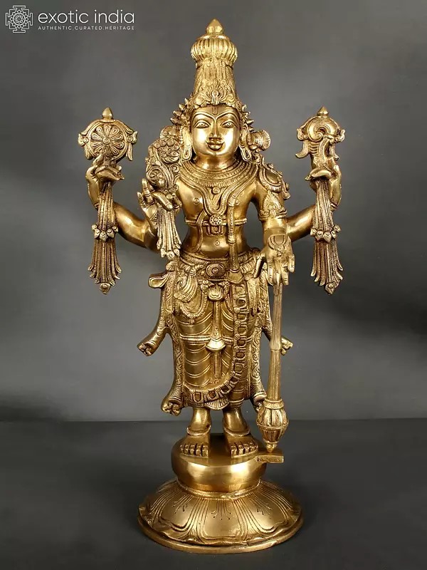 21" Lord Vishnu With Gada Standing On Pedestal