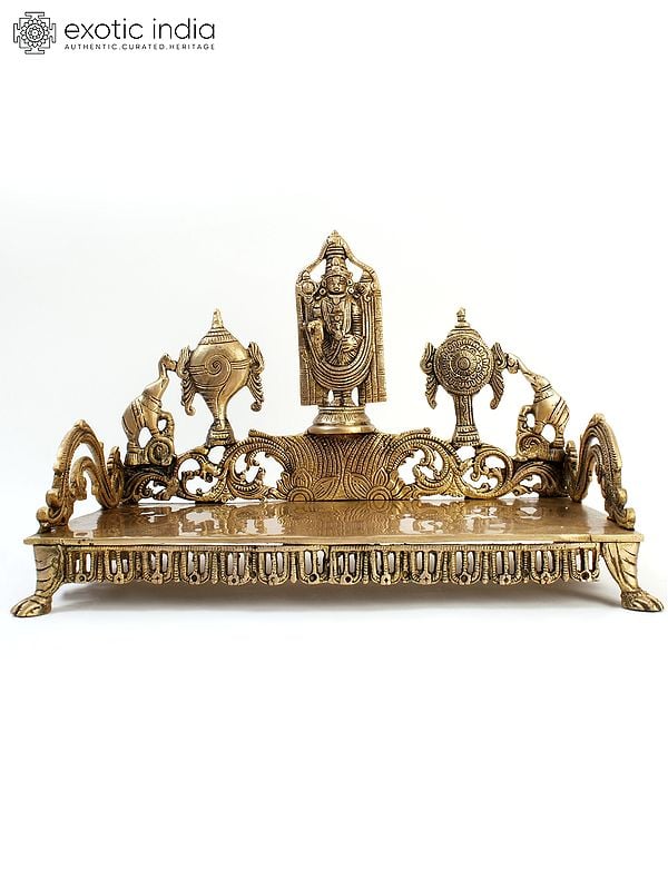 18" Brass Designer Throne with Tirupati Balaji & Shankh Chakra