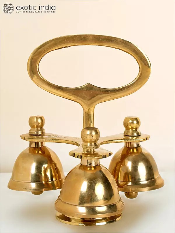 6" Triple Ritual Bell with Holder in Brass