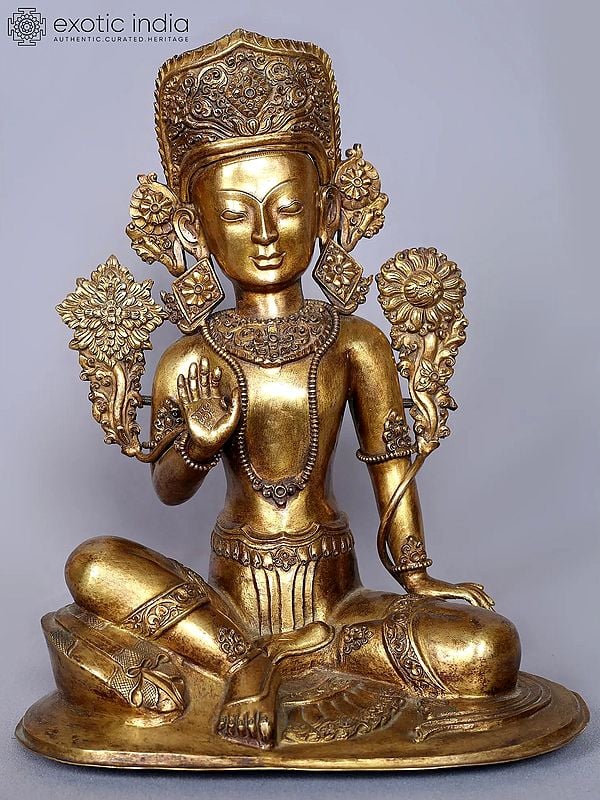 Crowned Indra Gilded Copper Nepalese Statue