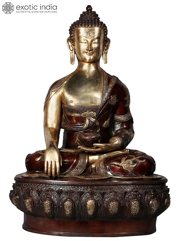 32'' Shakyamuni Buddha With Dragon Engraved | Brass Statue