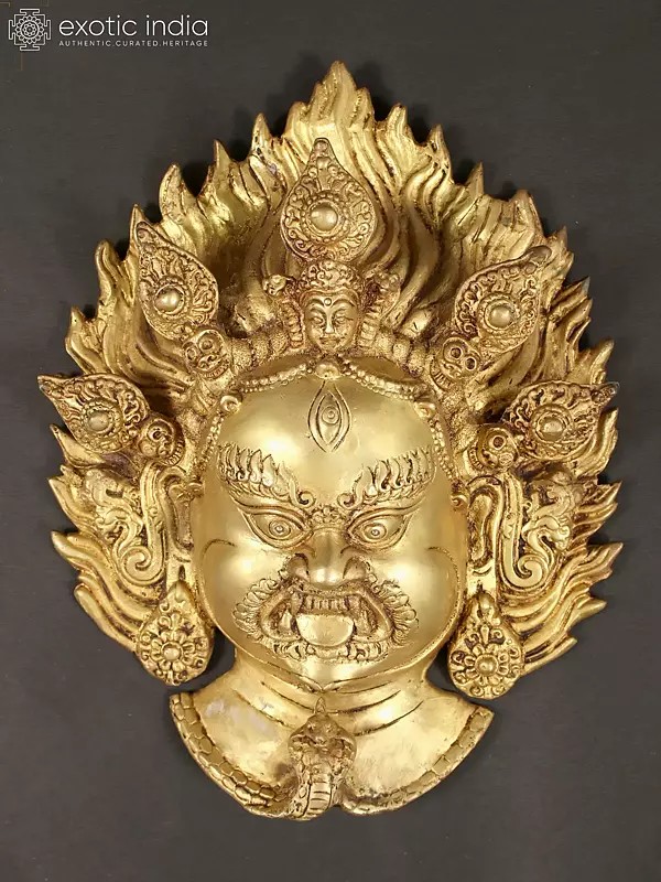 12" Brass Bhairava Mask Wall Hanging Statue