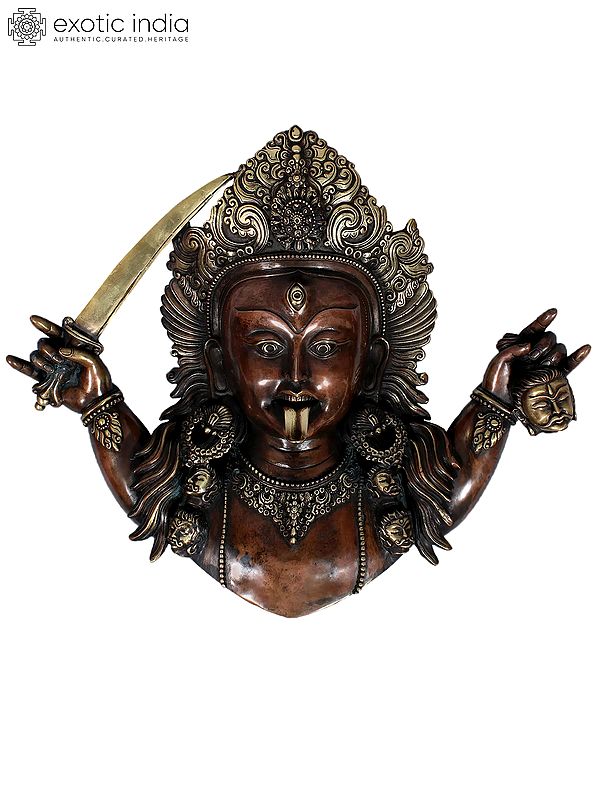 18" Goddess Kali Face Brass Statue from Nepal