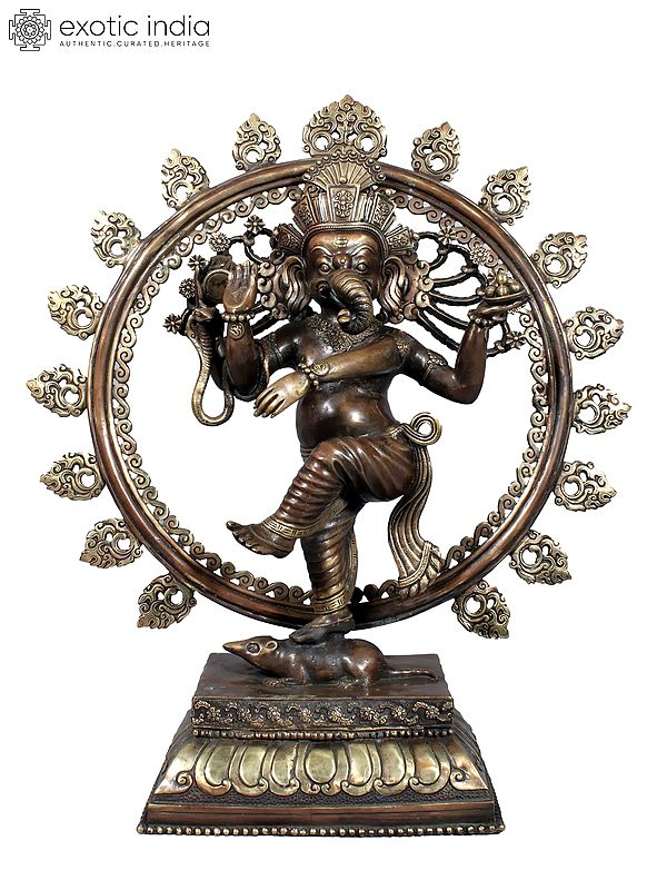 20" Dancing Lord Ganesha Brass Statue from Nepal