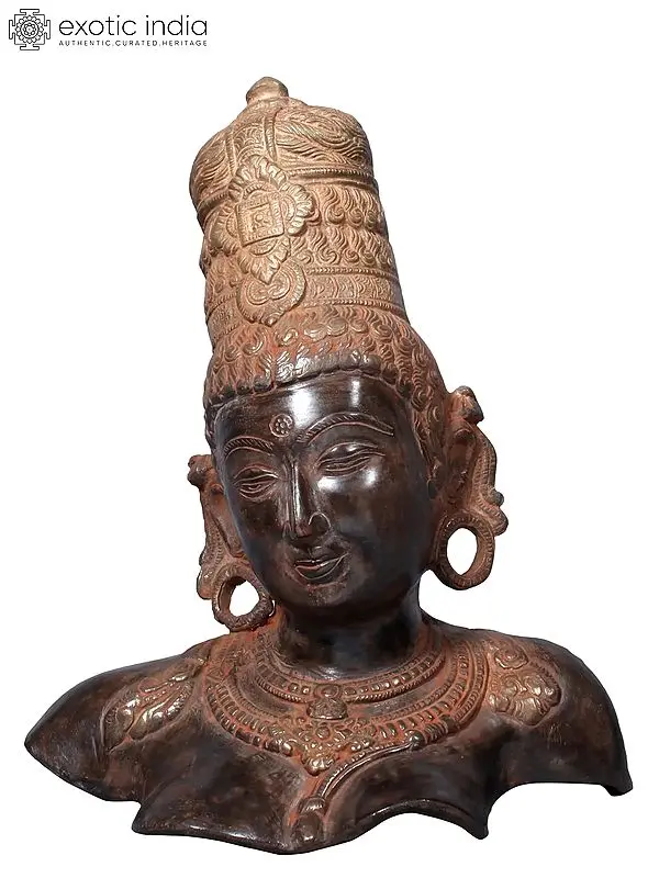 11" Goddess Parvati Head in Brass