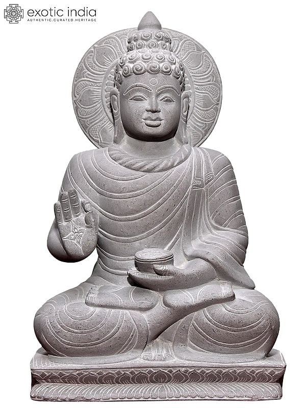 9'' Buddhist Deity With Medicine In Vitarka Mudra | Stone Statue