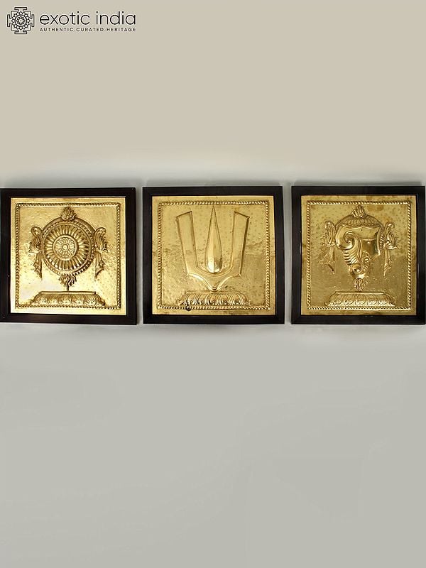 Vaishnava Symbol - Shankha Chakra Tilaka (Set of 3): Repousse Work