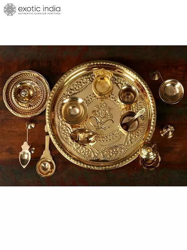 Brass Ganesha Puja Thali Set (15 Pcs)