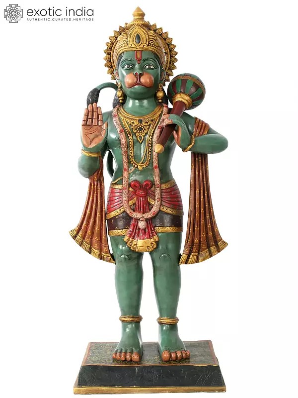 35" Large Colorful Standing Sankat Mochan Lord Hanuman in Brass