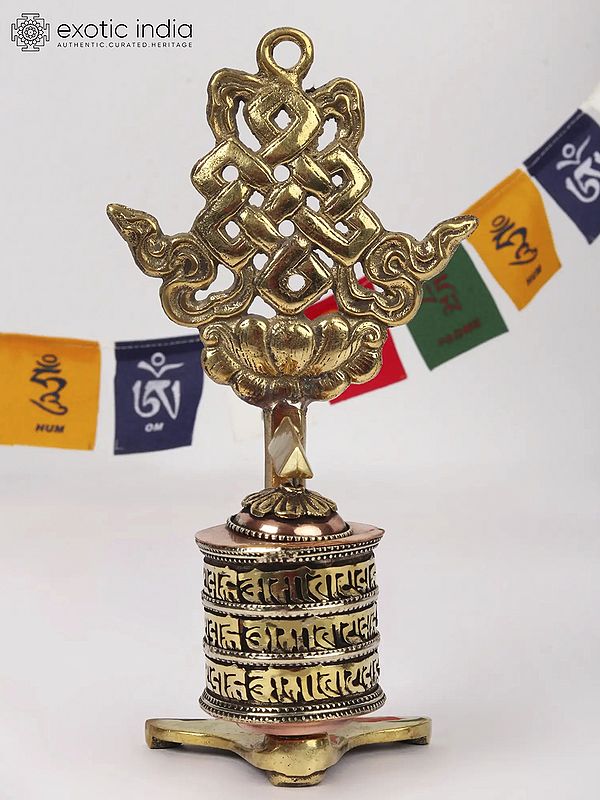 6" Buddhist Wall Hanging Prayer Wheel with Endless Knot (Ashtamangala) | Made in Nepal