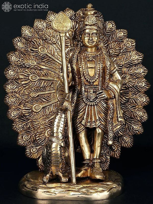 9'' Standing Lord Subramanya (Murugan) With Peacock | Brass