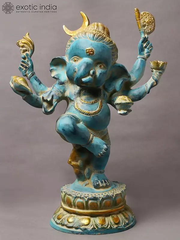 15" Six Armed Dancing Bal Ganesha in Brass