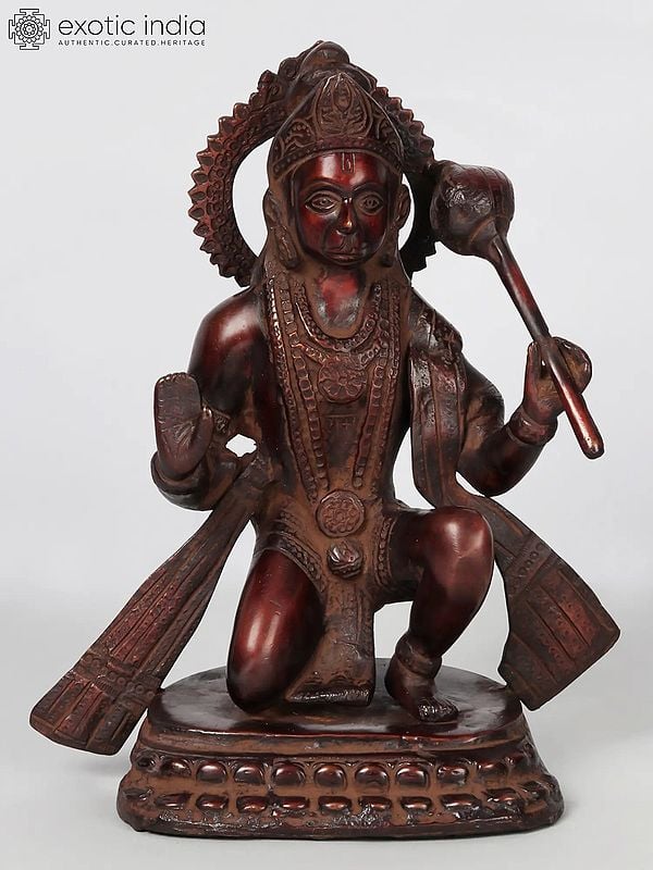 11'' Blessing Lord Hanuman Statue In Brown Colour | Brass Idols