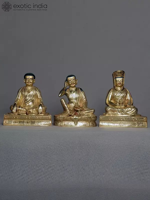 8" Set of Three Tibetan Buddhist Gurus (Gampopa,Milarepa and Marpha) From Nepal