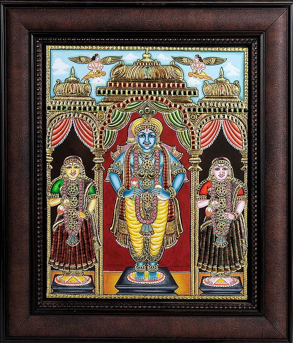 Shri Krishna with Rukmini and Satyabhama (Framed)