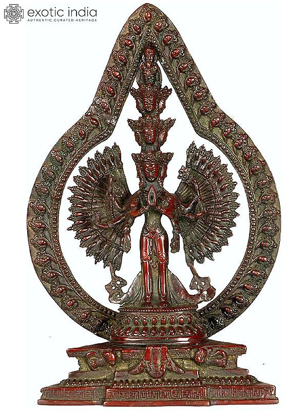 12" Thousand-Arms of Compassion in Brass | Handmade Buddhist Deity Statue | Made in India