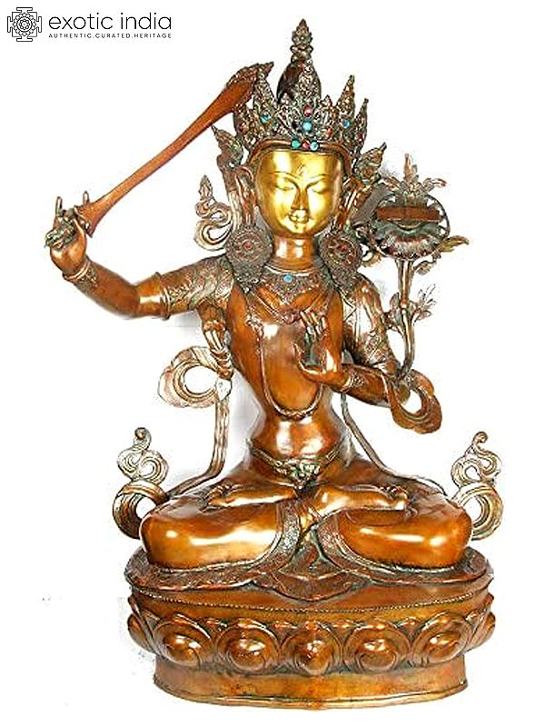 39" Large Size Manjushri Brass Statue - Bodhisattva of Transcendent Wisdom (Tibetan Buddhist Deity)