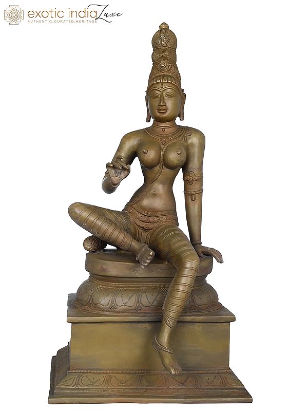 20" Seated Goddess Uma Brass Idol | Handmade Devi Parvati Statues