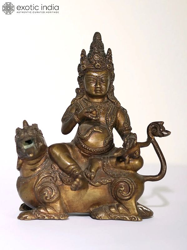6" Singh Kubera - The Tibetan Buddhist God of Wealth | Brass Statue