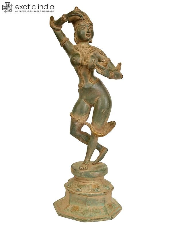 16" Vermillion Apsara Brass Statue | Handmade Indian Crafted Idol