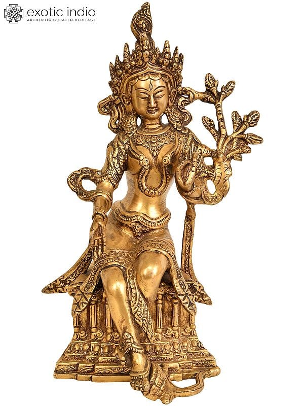 10" Seated Green Tara In Brass | Handmade | Made In India