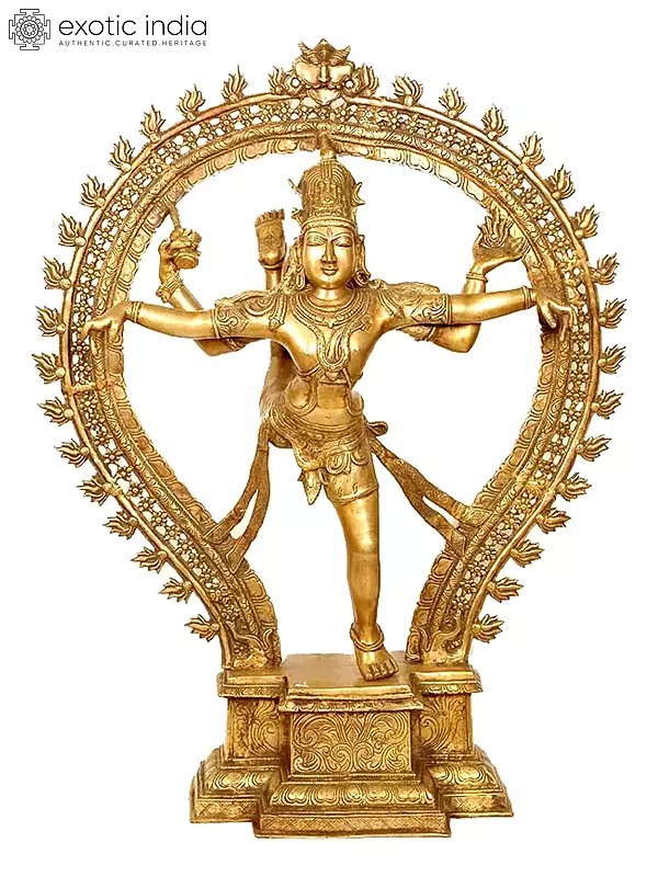 34" Large Brass Shiva Nataraja Sculpture in Ananda-Tandava | Handmade in India | Spiritual Art