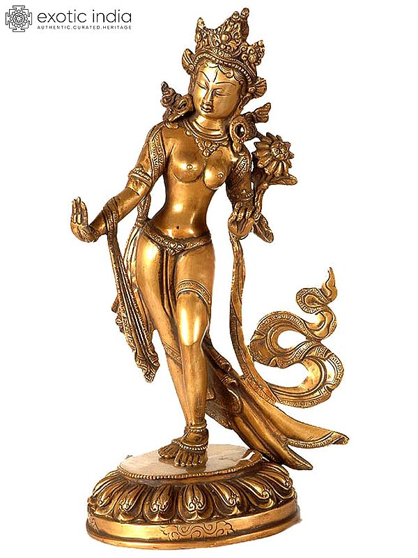 15" (Tibetan Buddhist Deity) Standing Tara In Brass | Handmade | Made In India