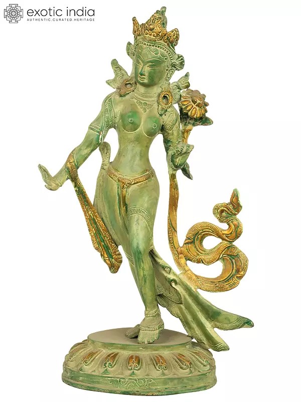 15" Standing Tara (Tibetan Buddhist Deity) In Brass | Handmade | Made In India