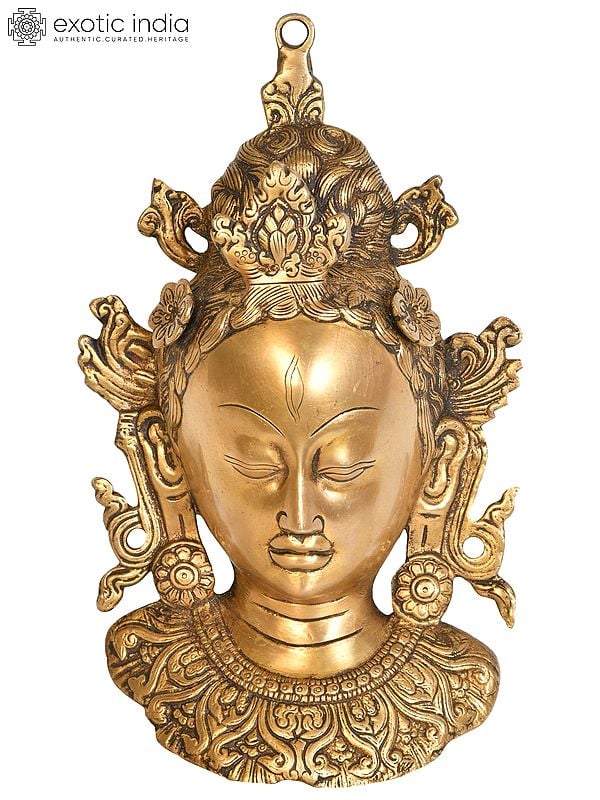 10" Tibetan Buddhist Deity Tara Wall Hanging Mask In Brass | Handmade | Made In India