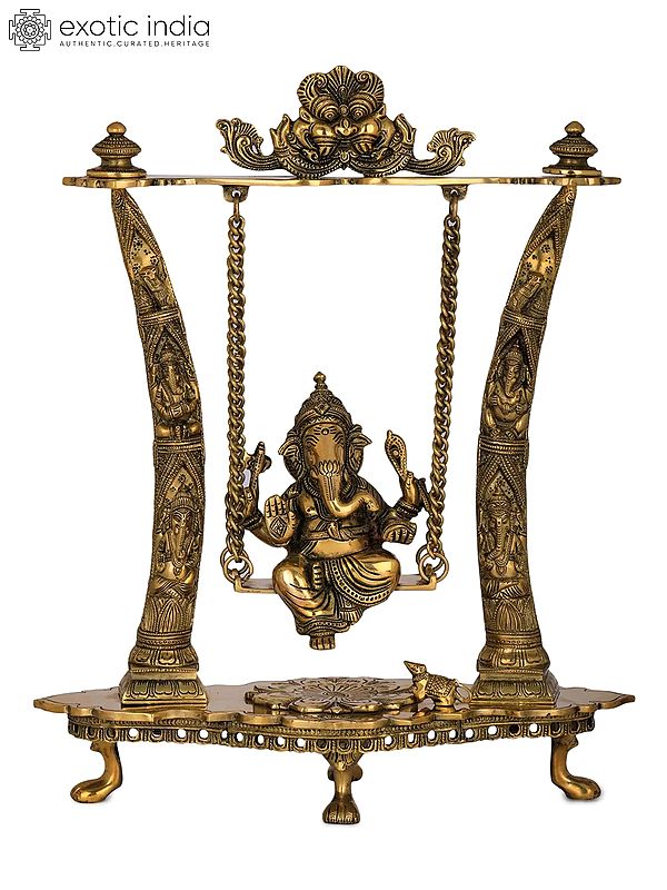 17" Ganesha Swing - Pillars Decorated with Ganesha Figures In Brass | Handmade | Made In India