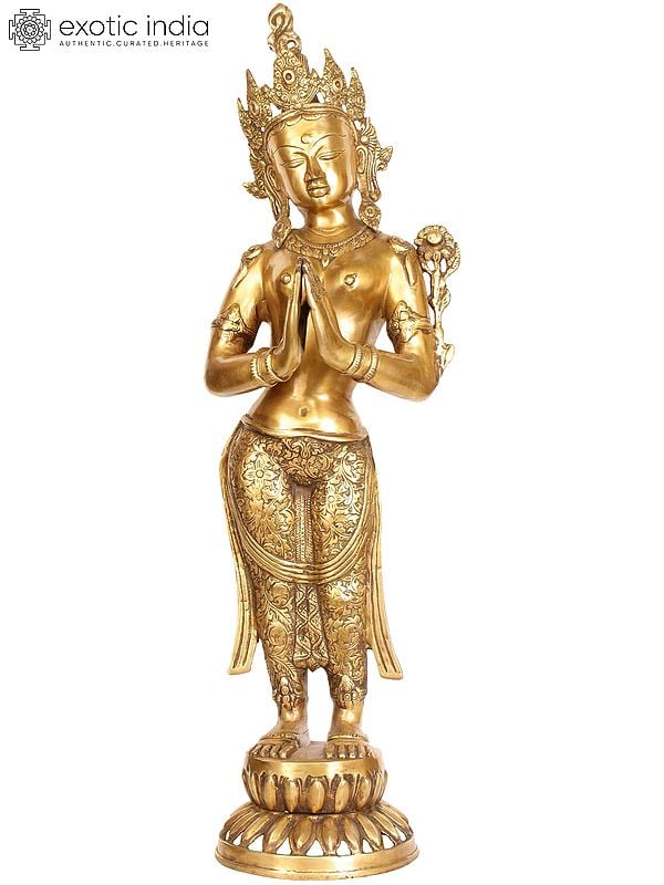 30" Namaste Lady Brass Sculpture | Handmade | Made in India