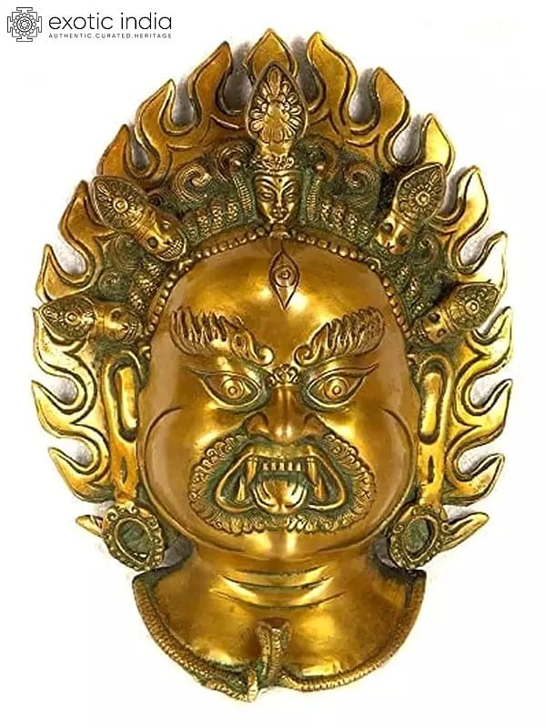 18" Tibetan Buddhist Mahakala Wall Hanging Mask in Brass | Handmade | Made in India