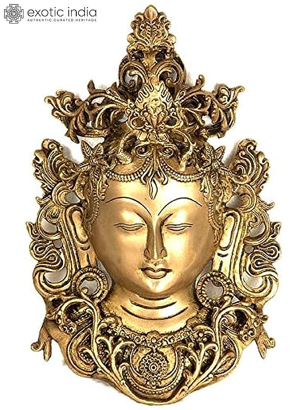 11" Tibetan Buddhist Goddess Tara Wall Hanging Mask in Brass | Handmade | Made in India