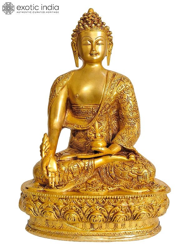 12" Tibetan Buddhist Deity Medicine Buddha Brass Sculpture | Handmade | Made in India