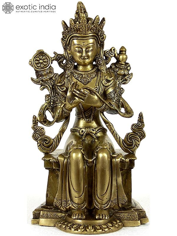 11" Bhadrasana Maitreya Brass Sculpture | Tibetan Buddhist Deity Idol