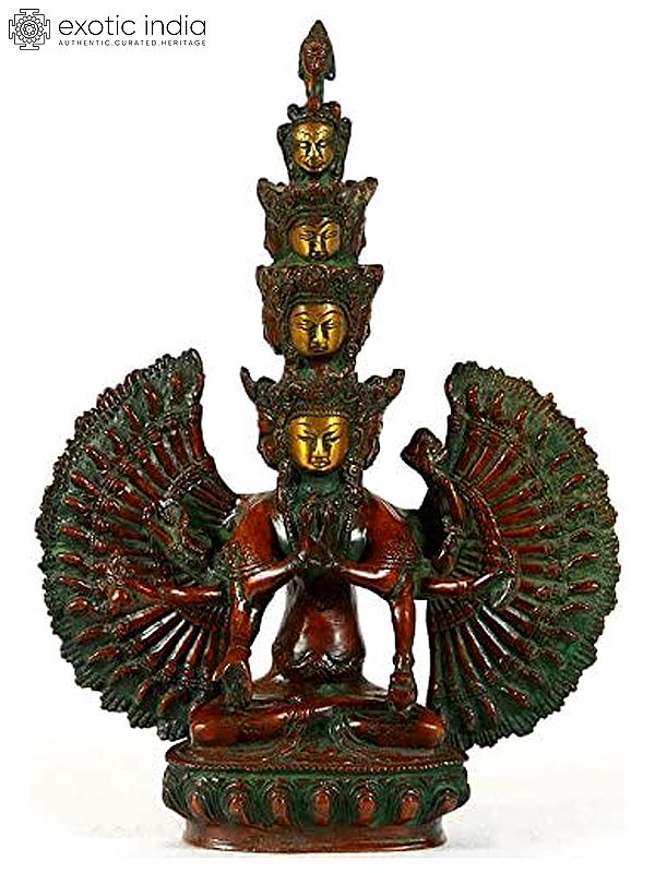 10" Tibetan Buddhist Eleven Headed Thousand Armed Avalokiteshvara In Brass | Handmade | Made In India