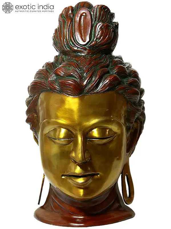 24" Large Buddha Head Brass Idol | Handmade Brass Sculpture