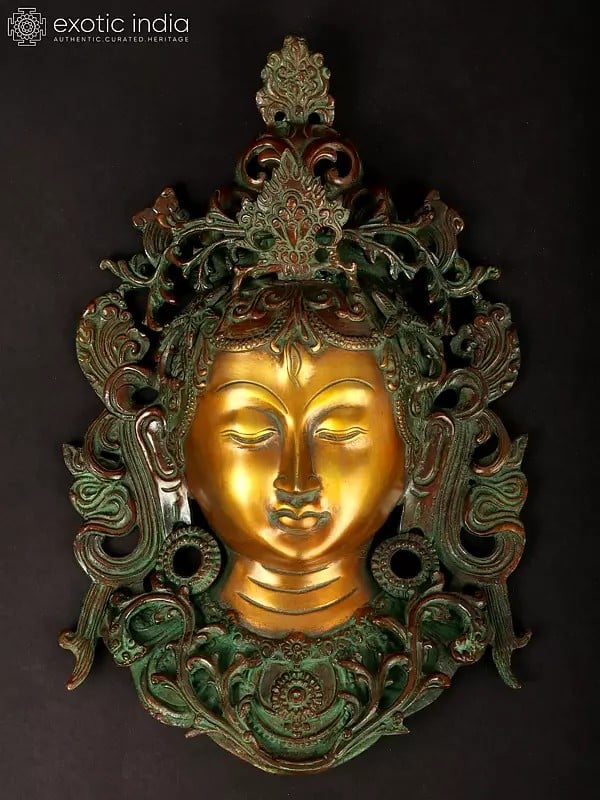 12" Buddhist Goddess Tara Wall Hanging Mask in Brass | Handmade | Made in India