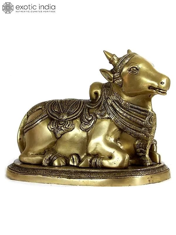 12" Nandi Idol - The Shiva’s Mount and One of His Ganas | Handmade Brass Statue | Made in India