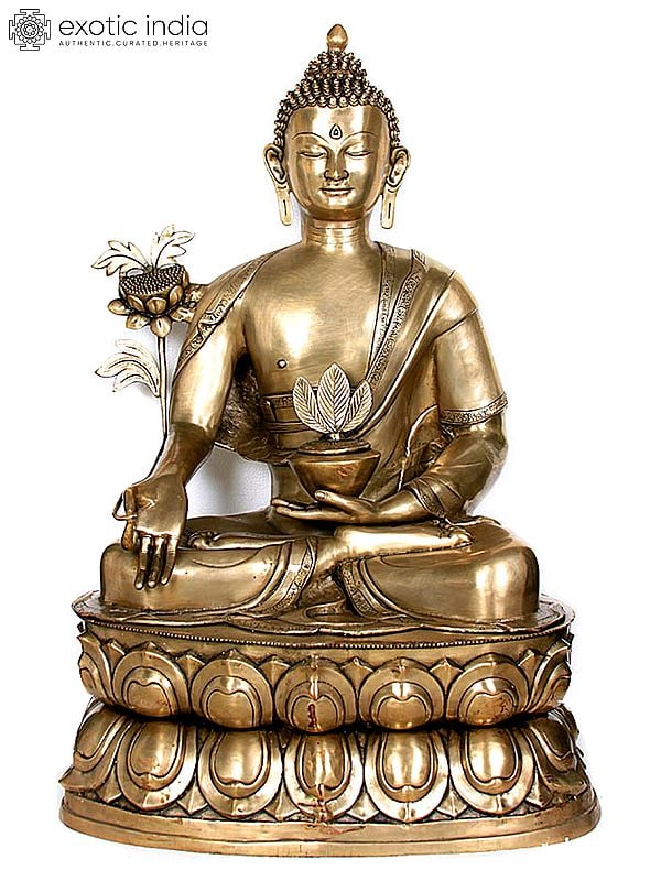 38" Large Size Medicine Buddha Brass Statue | Tibetan Buddhist Deity Idol