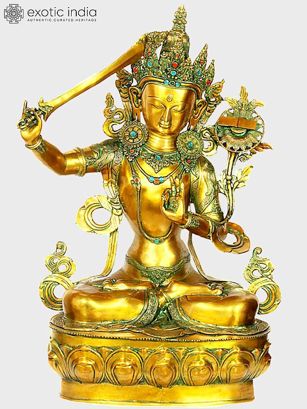 39" Large Size Manjushri Brass Sculpture - Tibetan Buddhist Deity Statue