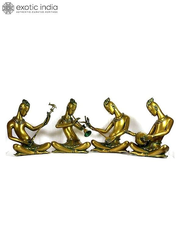 13" Group of Performing Musicians (Set of Four Sculptures) In Brass | Handmade | Made In India