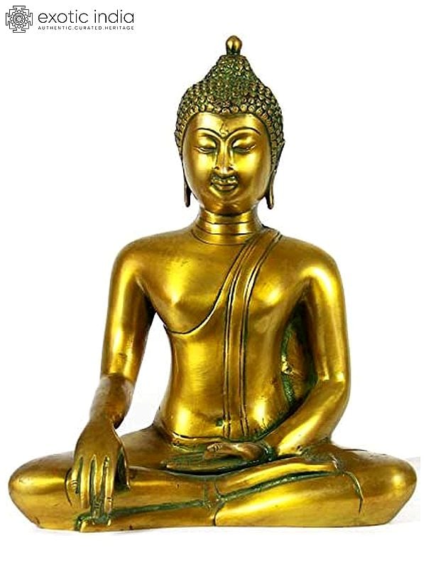 10" The Buddha Shakyamuni in Bhumisparsha Mudra In Brass | Handmade | Made In India