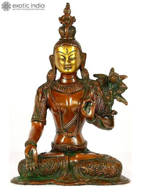 10" Goddess White Tara (Tibetan Buddhist Deity) In Brass | Handmade | Made In India