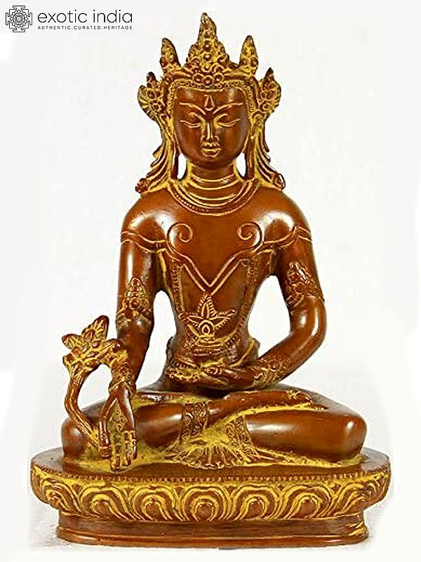 8" Tibetan Buddhist Crowned Medicine Buddha In Brass | Handmade | Made In India