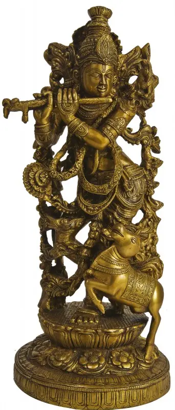 Fluting Krishna with His Cow